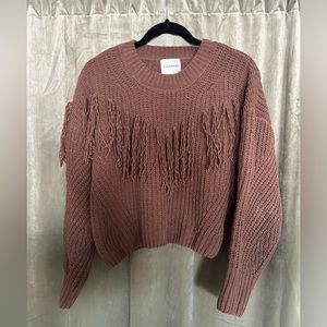 Pink Rose Knit Sweater - Brown with Tassels Women’s Sz M